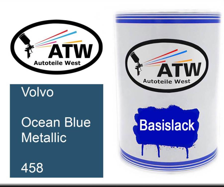 Volvo, Ocean Blue Metallic, 458: 500ml Lackdose, von ATW Autoteile West.